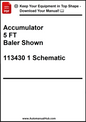 Technical document for an accumulator with specifications and a call to action to download a manual.