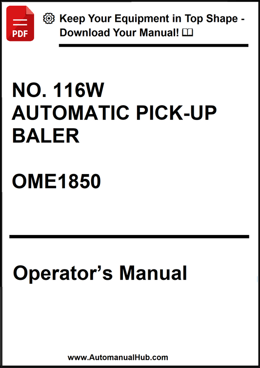 Operator's manual for an automatic pick-up baler with contact information.