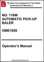 Operator's manual for an automatic pick-up baler with contact information.