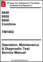 Manual cover for combine operation, maintenance, and diagnostic test service manual with model numbers and publication details.