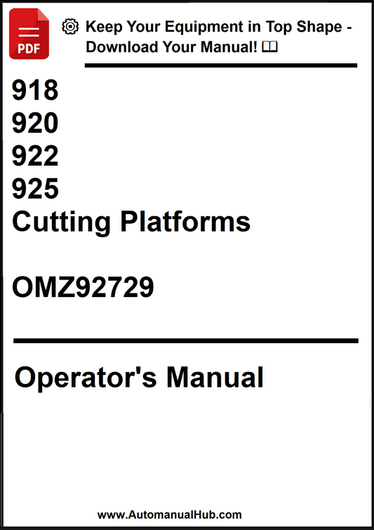 Operator's manual for cutting platforms with model numbers and a download prompt.
