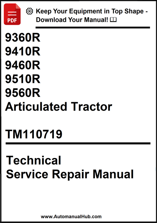 Technical Service Repair Manual for articulated tractors with model numbers listed.
