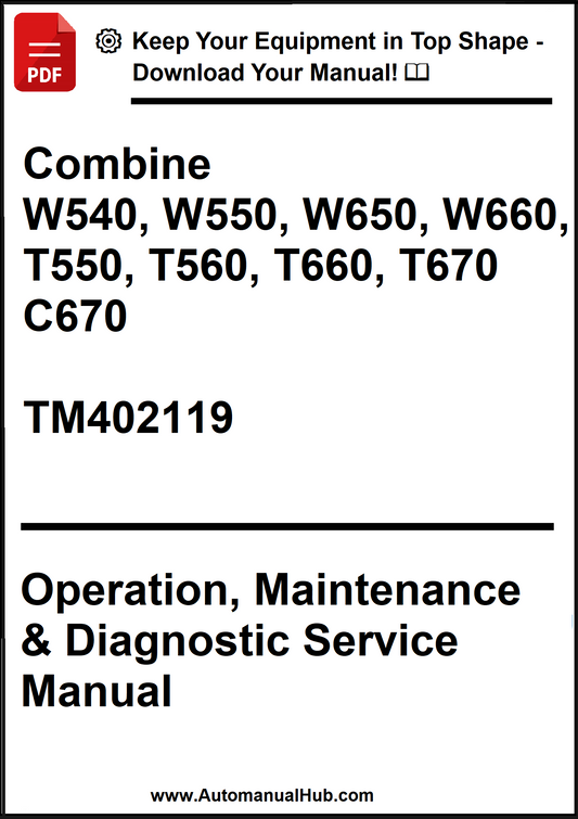 Manual cover for combine equipment with text and branding