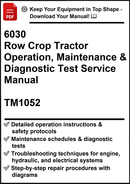 John Deere 6030 Row Crop Tractor Operation, Maintenance & Diagnostic Test Service Manual TM1052 - PDF