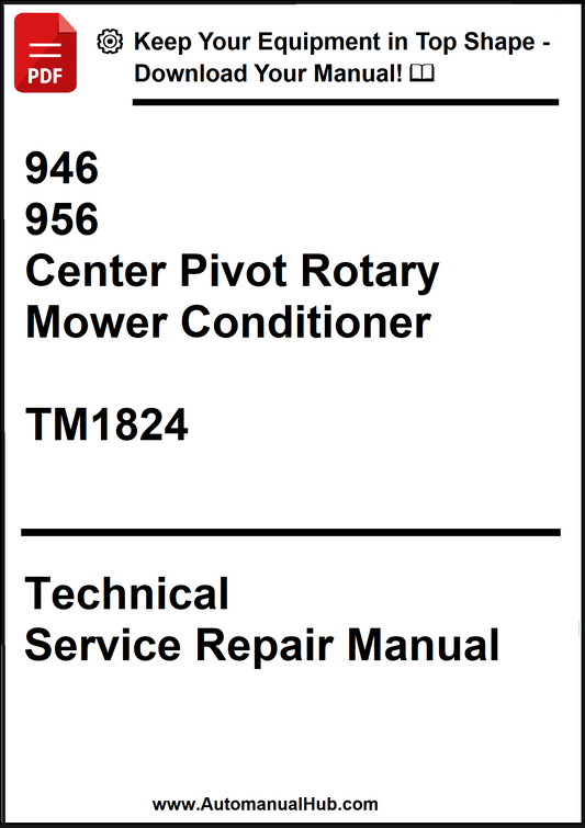 Technical service repair manual for a center pivot rotary mower conditioner on a white background