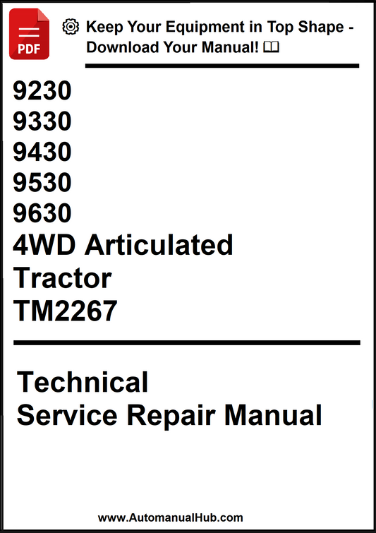 Technical Service Repair Manual for 4WD Articulated Tractor with model numbers listed.