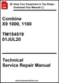 Technical Service Repair Manual for Combine X9 1000, 1100 with publication details.