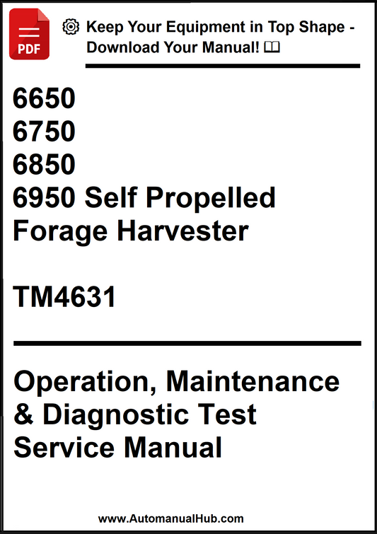 John Deere 6650, 6750, 6850, 6950 Self Propelled Forage Harvester Operation, Maintenance & Diagnostic Test Service Manual TM4631 - PDF