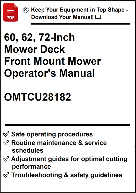John Deere 60, 62, 72-Inch Mower Deck For Front Mount Mower Operator's Manual OMTCU28182 - PDF