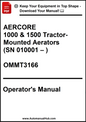 Operator's manual for AERCORE 1000 & 1500 Tractor-Mounted Aerators with contact information.
