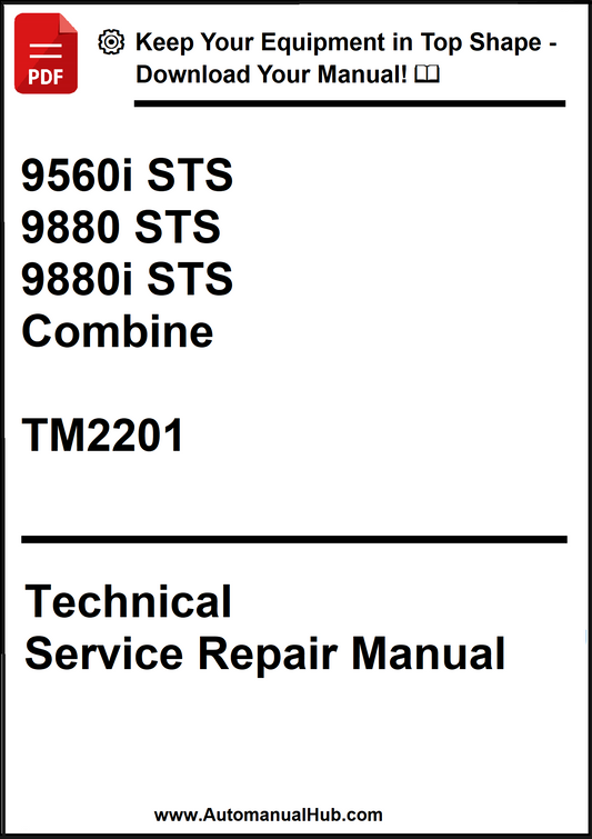 Technical Service Repair Manual for agricultural equipment with text and a red PDF icon.