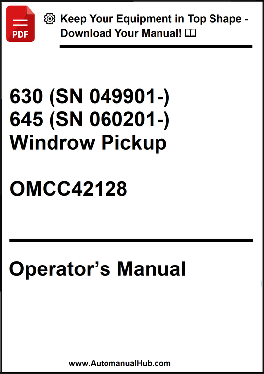 John Deere 630 (SN 049901-) and 645 (SN 060201-) Windrow Pickup Operator’s Manual OMCC42128 - PDF