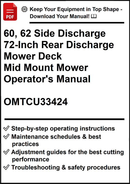 John Deere 60, 62 Side Discharge 72-Inch Rear Discharge Mower Deck For Mid Mount Mower Operator's Manual OMTCU33424 - PDF