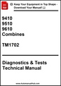 Technical manual cover for combines with diagnostic and test information.