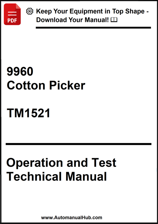 Technical manual cover for a cotton picker model 9960 with text and website URL.