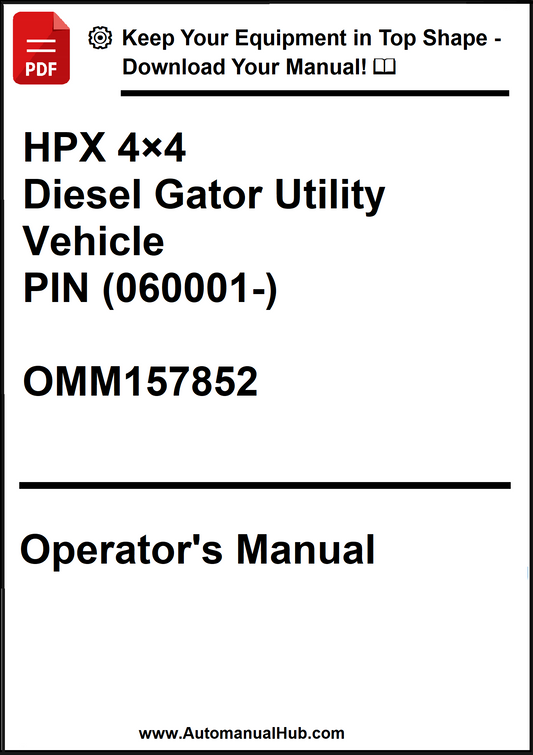Operator's manual for HPX 4x4 Diesel Gator Utility Vehicle with contact information.