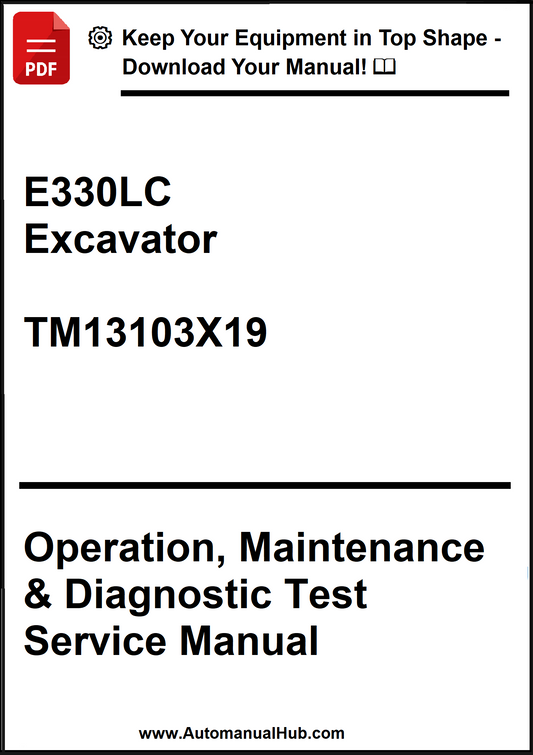 Manual cover for E330LC Excavator Operation, Maintenance & Diagnostic Test Service Manual on a white background.