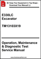 Manual cover for E330LC Excavator Operation, Maintenance & Diagnostic Test Service Manual on a white background.