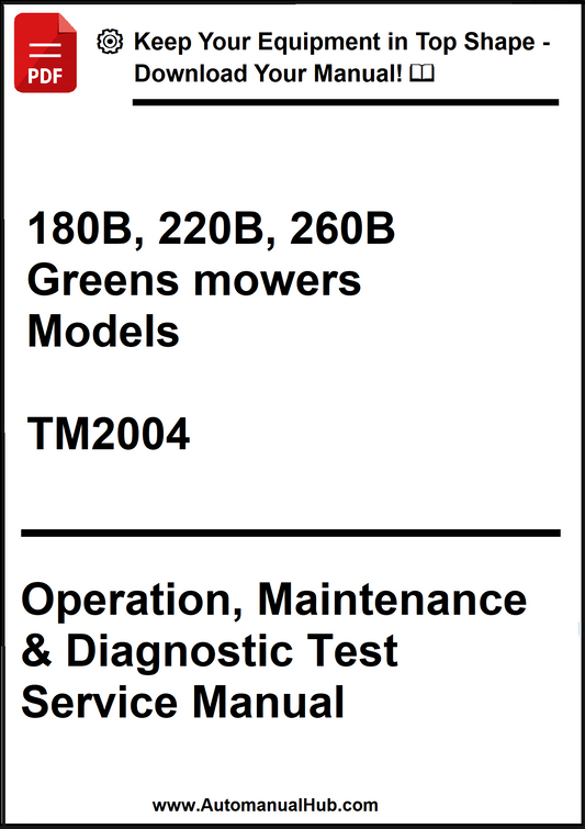 Manual cover for 180B, 220B, 260B Greens Mowers Models TM2004 with text on a white background.