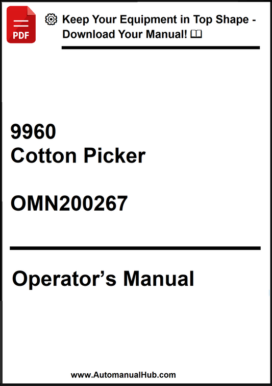 Operator's manual for a cotton picker model 9960 with a download prompt.