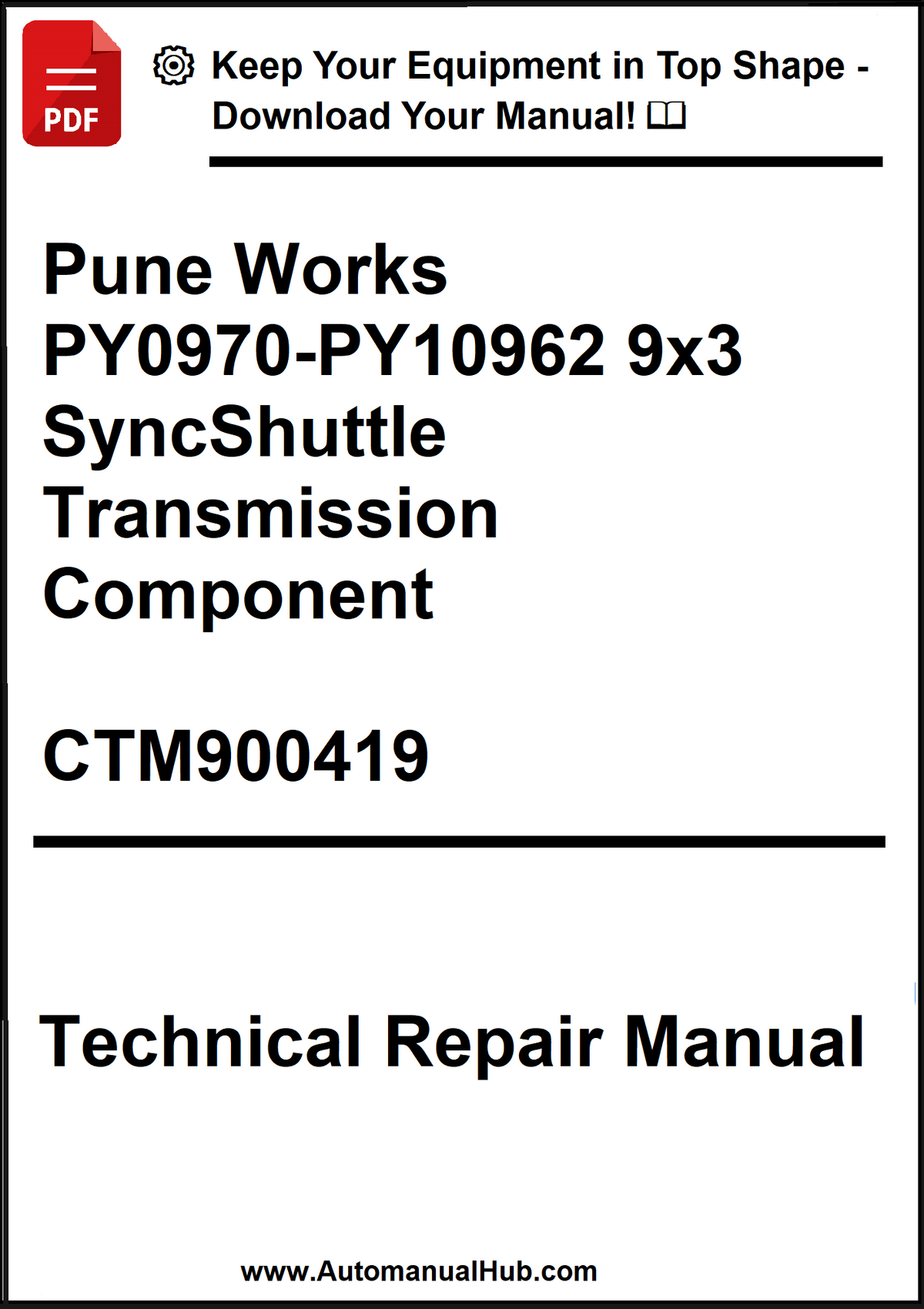 Technical repair manual for Pune Works SyncShuttle transmission component on a white background