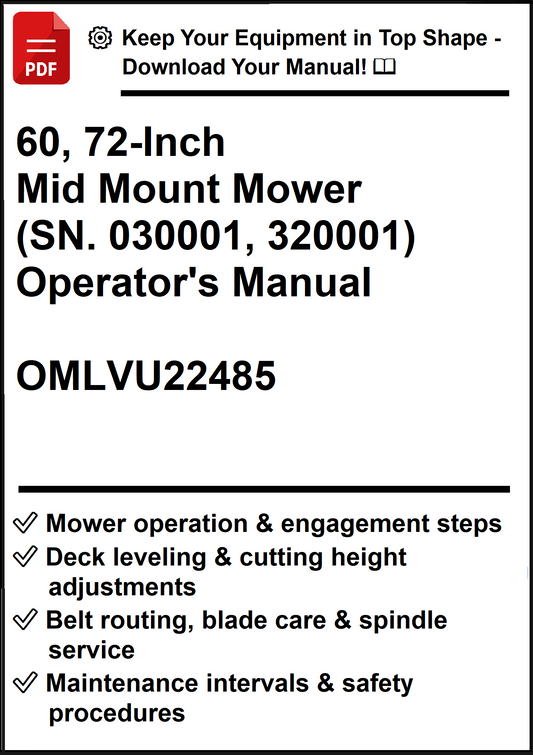 John Deere 60, 72-Inch Mid Mount Mower (SN. 030001, 320001) Operator's Manual OMLVU22485 - PDF