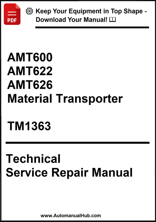 Technical service repair manual for AMT600, AMT622, AMT626 Material Transporter with a download offer.