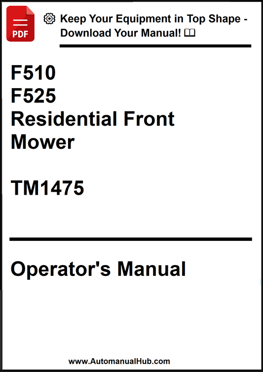 Operator's manual for a residential front mower with contact information at the bottom.