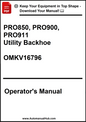Operator's manual for Pro850, Pro900, and Pro911 utility backhoe with a download prompt.
