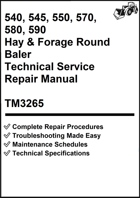 John Deere 540, 545, 550, 570, 580, 590 Hay & Forage Round Baler Technical Service Repair Manual TM3265 - PDF