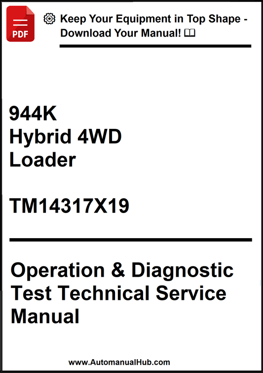 Technical service manual for 944K Hybrid 4WD Loader with download link and website URL.
