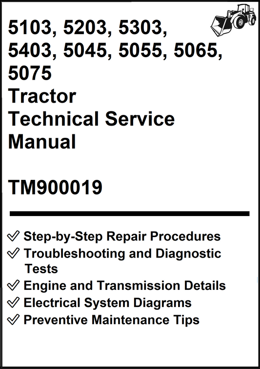 John Deere 5103, 5203, 5303, 5403, 5045, 5055, 5065, 5075 Tractor Technical Service Manual TM900019 - PDF
