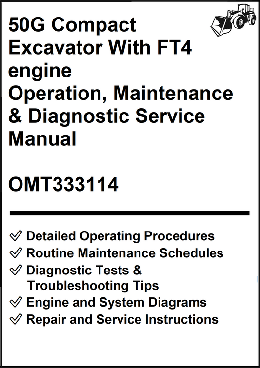John Deere 50G Compact Excavator With FT4 engine Operation, Maintenance & Diagnostic Service Manual OMT333114 - PDF