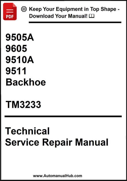 Technical Service Repair Manual for backhoe equipment with model numbers and publication details.