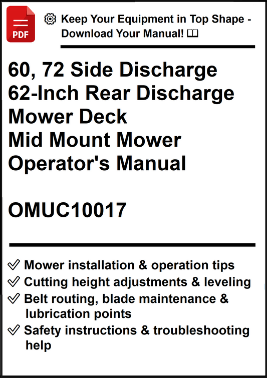 John Deere 60, 72 Side Discharge 62-Inch Rear Discharge Mower Deck For Mid Mount Mower Operator's Manual OMUC10017 - PDF