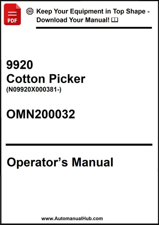 Operator's manual for a cotton picker model 9920 with a download prompt at the top.