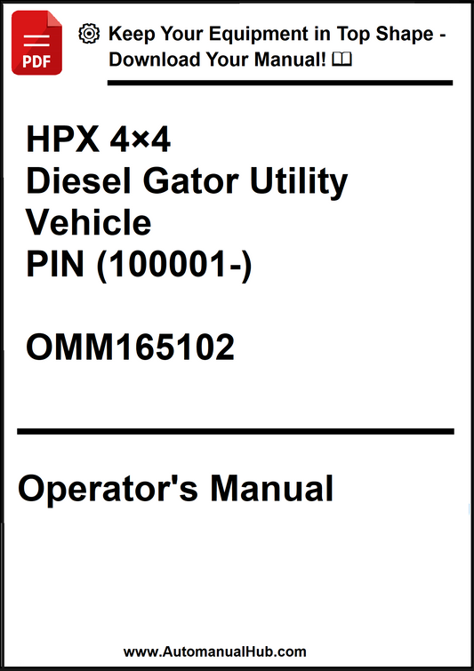Operator's manual for HPX 4x4 Diesel Gator Utility Vehicle with contact information.