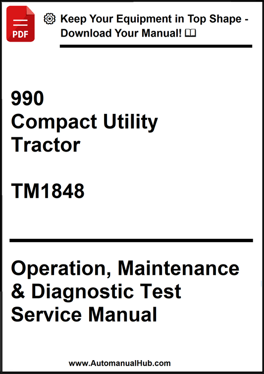 Manual cover for 990 Compact Utility Tractor Operation, Maintenance & Diagnostic Test Service Manual on a white background.