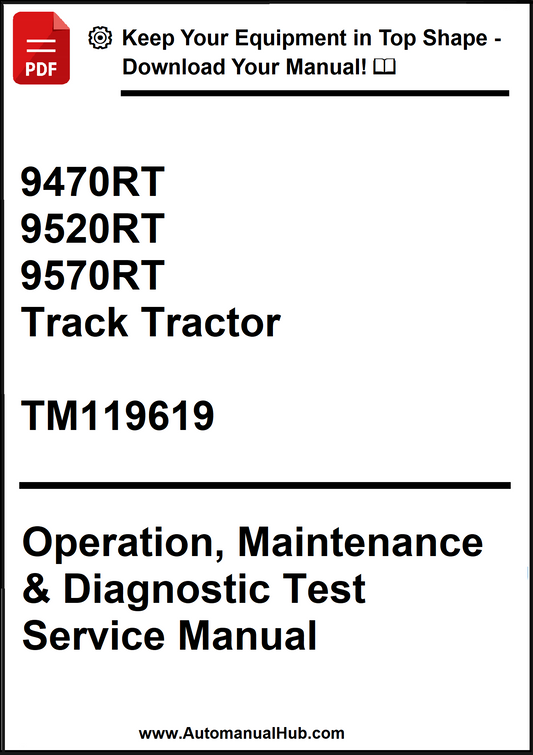 Manual cover for track tractor operation, maintenance, and diagnostic test service manual on a white background.