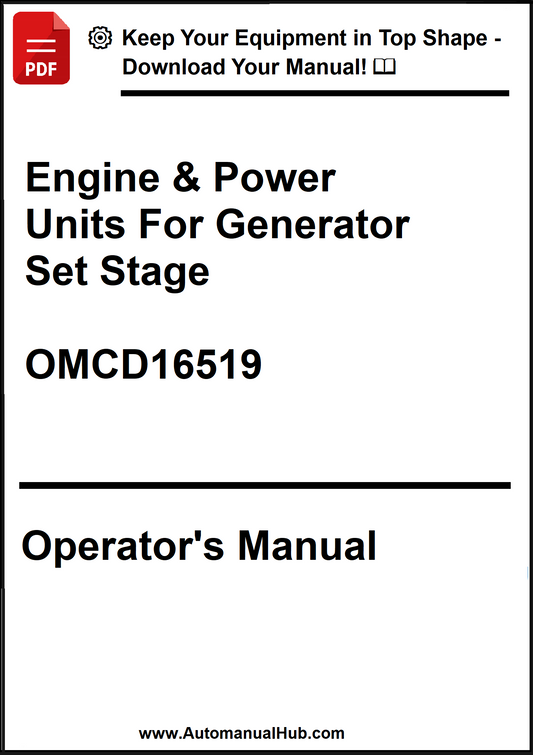 Operator's manual for engine and power units for generator set stage with a download prompt.