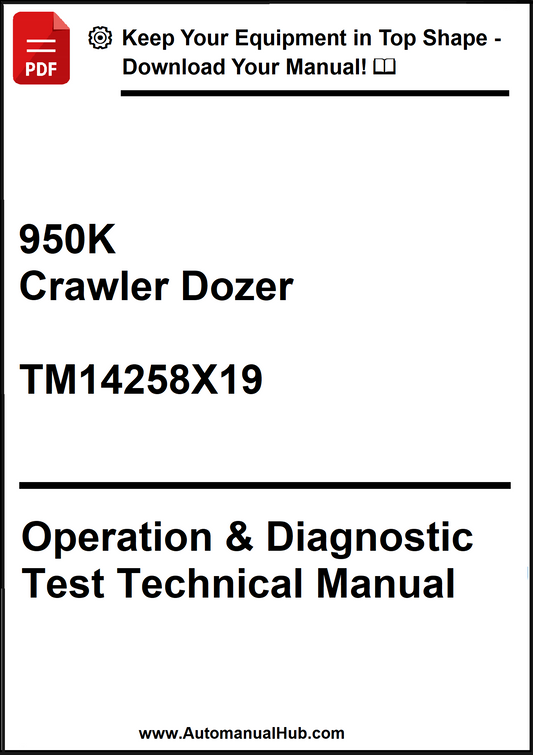 Technical manual cover for 950K Crawler Dozer with text and branding elements.