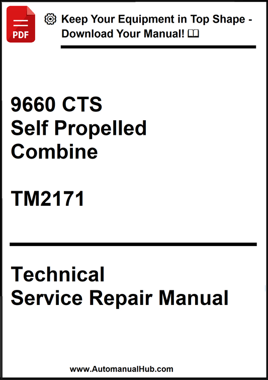 Technical Service Repair Manual for 9660 CTS Self Propelled Combine with visible branding and text.