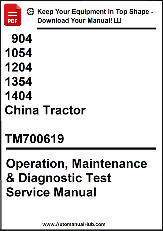 Manual cover for China Tractor TM700619 Operation, Maintenance & Diagnostic Test Service Manual on a white background.