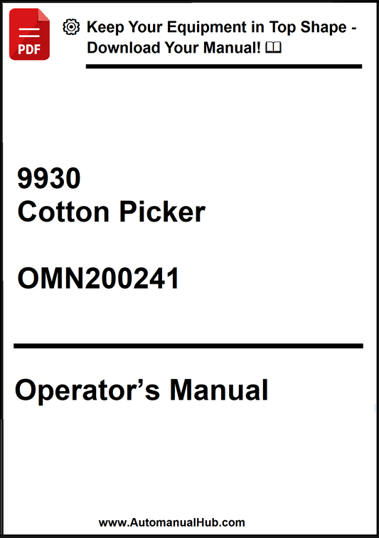 Operator's manual for a cotton picker model 9930 with a download prompt on a white background.